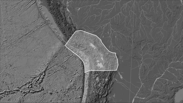 Kształt Płyty Tektonicznej Altiplano Dwupoziomowej Mapie Elewacji Projekcji Patterson Cylindrical — Zdjęcie stockowe