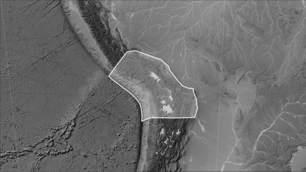 Patterson Silindirik Eğik Projeksiyonunda Gri Ölçekli Yükseklik Haritasında Altiplano Tektonik — Stok fotoğraf