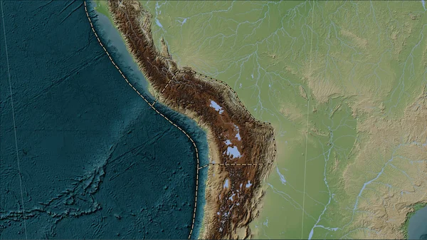 Hranice Tektonických Desek Přiléhajících Tektonické Desce Altiplano Mapě Výšky Stylu — Stock fotografie