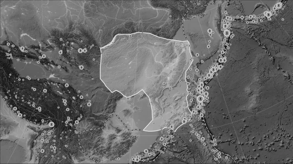 Τοποθεσίες Σεισμών Στην Περιοχή Της Τεκτονικής Πλάκας Amur Μεγαλύτερου Από — Φωτογραφία Αρχείου