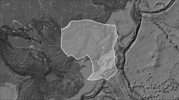 Forma Placa Tectónica Amur Mapa Elevación Bilevel Proyección Cilíndrica Patterson —  Fotos de Stock
