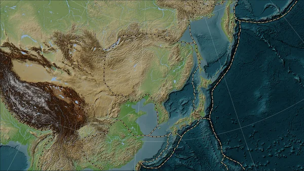 Granice Płyt Tektonicznych Przylegające Płyty Tektonicznej Amur Mapie Elewacji Stylu — Zdjęcie stockowe