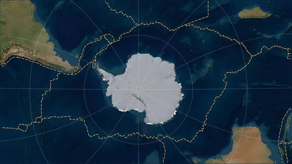 Tectonic plate boundaries adjacent to the Antarctica tectonic plate on the Blue Marble satellite map in the Patterson Cylindrical (oblique) projection