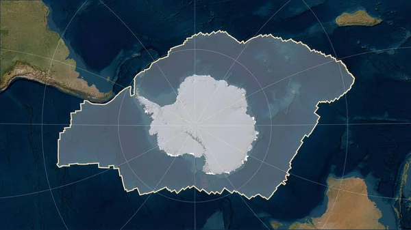 パターソンシリンドリカル オブリケ 投影のブルーマーブル衛星マップ上の南極のテクトニックプレートの形状 — ストック写真