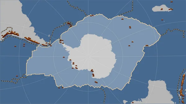 Rozmieszczenie Znanych Wulkanów Wokół Płyty Tektonicznej Antarktydy Litej Mapie Konturu — Zdjęcie stockowe