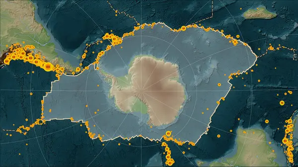 Lokalizacja Trzęsień Ziemi Pobliżu Płyty Tektonicznej Antarktydy Większa Niż Jasność — Zdjęcie stockowe