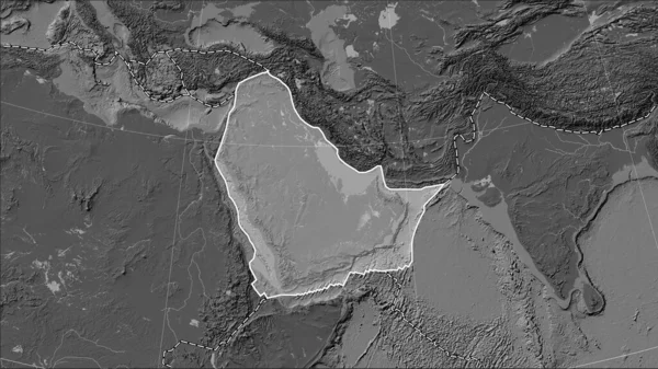 Arabska Płyta Tektoniczna Granice Sąsiadujących Płyt Dwupoziomowej Mapie Elewacji Projekcji — Zdjęcie stockowe