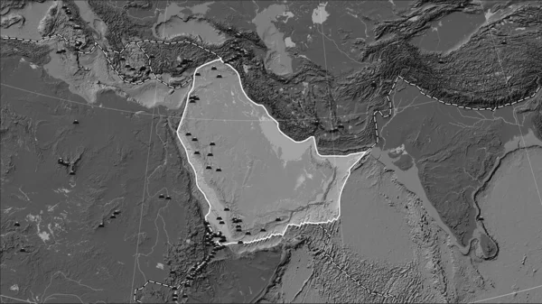 Bilinen Volkanların Arap Tektonik Plakası Etrafında Patterson Silindirik Eğimli Projeksiyon — Stok fotoğraf