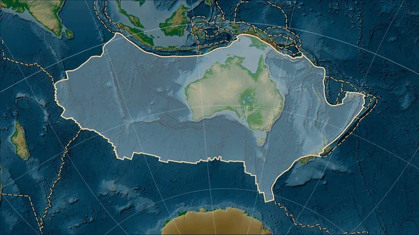 Avustralya Tektonik Plakası Patterson Silindirik Eğik Projeksiyonunda Fiziksel Yükseklik Haritasında — Stok fotoğraf