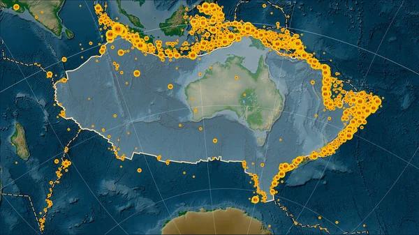 Lokalizacja Trzęsień Ziemi Pobliżu Australijskiej Płyty Tektonicznej Większa Niż Jasność — Zdjęcie stockowe