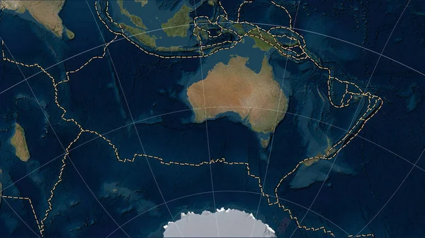 Granice Płyt Tektonicznych Przylegające Australijskiej Płyty Tektonicznej Mapie Satelitarnej Blue — Zdjęcie stockowe