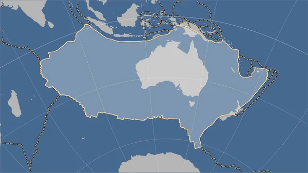 オーストラリアのテクトニックプレートとパターソンシリンダリカル オブリケ プロジェクションの固体輪郭図上の隣接プレートの境界 — ストック写真