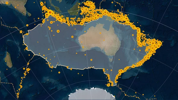 Locations Earthquakes Vicinity Australian Tectonic Plate Greater Magnitude Recorded Early — Stock Photo, Image