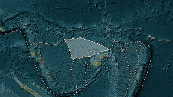 Distribuce Známých Sopek Kolem Tektonické Desky Balmorálního Útesu Mapě Nadmořské — Stock fotografie