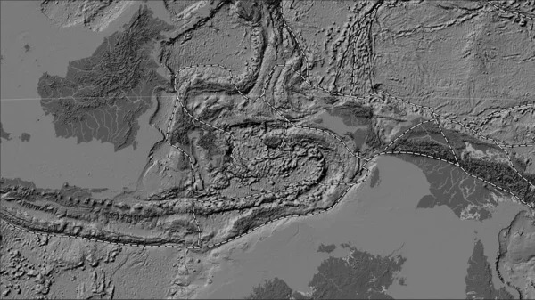 Granice Płyt Tektonicznych Przylegające Płyty Tektonicznej Morza Banda Dwupoziomowej Mapie — Zdjęcie stockowe