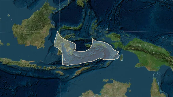 Forma Placa Tectónica Del Mar Banda Mapa Satélite Mármol Azul —  Fotos de Stock