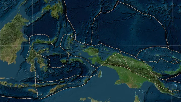 Granice Płyt Tektonicznych Przylegające Płyty Tektonicznej Birds Head Mapie Satelitarnej — Zdjęcie stockowe