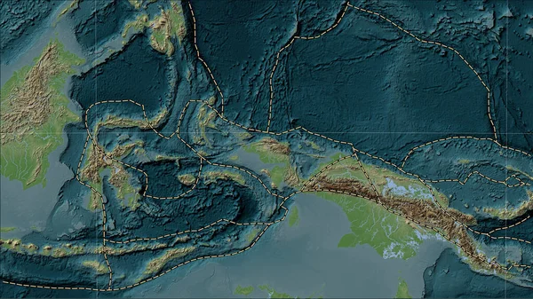 Granice Płyt Tektonicznych Przylegające Płyty Tektonicznej Birds Head Mapie Elewacji — Zdjęcie stockowe