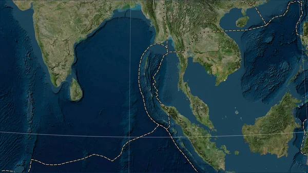 Granice Płyt Tektonicznych Przylegające Płytki Tektonicznej Birmy Mapie Satelitarnej Blue — Zdjęcie stockowe