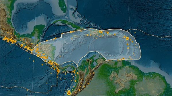 Posizioni Terremoti Prossimità Della Placca Tettonica Caraibica Maggiori Magnitudo Registrate — Foto Stock