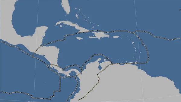 Límites Placas Tectónicas Adyacentes Placa Tectónica Del Caribe Mapa Contorno — Foto de Stock