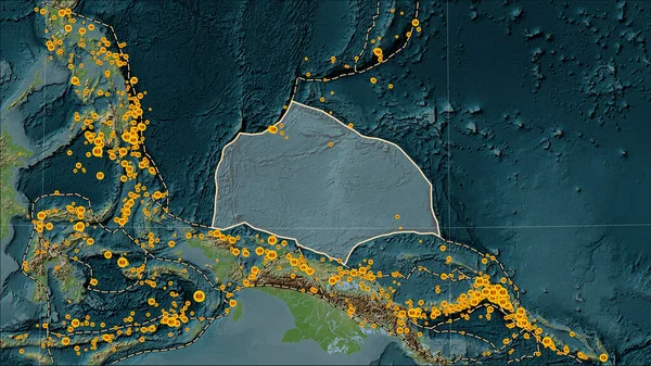 Localizaciones Terremotos Las Proximidades Placa Tectónica Caroline Mayor Que Magnitud — Foto de Stock