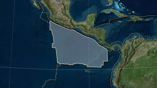 Kokosová Tektonická Deska Hranice Přilehlých Desek Satelitní Mapě Modrého Mramoru — Stock fotografie