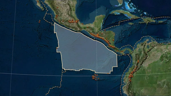 Distribución Volcanes Conocidos Alrededor Placa Tectónica Cocos Mapa Satélite Mármol —  Fotos de Stock