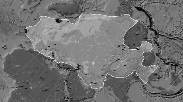 Lokalizacja Trzęsień Ziemi Pobliżu Eurazjatyckiej Płyty Tektonicznej Większa Niż Jasność — Zdjęcie stockowe