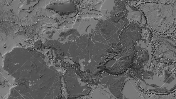 Placa Tectónica Eurasiática Los Límites Las Placas Adyacentes Mapa Elevación — Foto de Stock