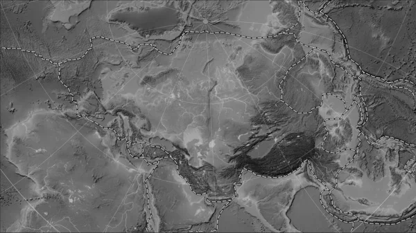 Placa Tectónica Eurasiática Los Límites Las Placas Adyacentes Mapa Elevación —  Fotos de Stock