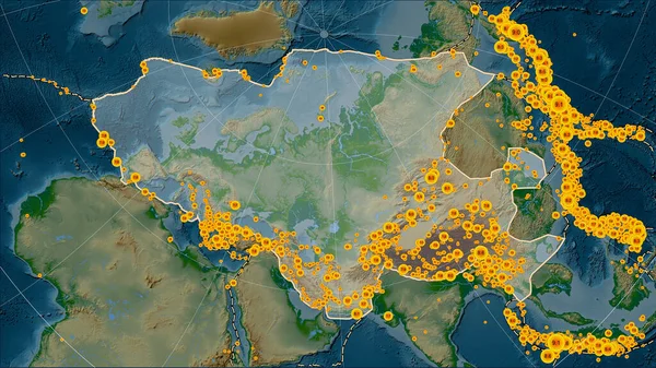 Tectonic Plate Boundaries Adjacent Eurasian Tectonic Plate Physical Elevation Map — Stock Photo, Image