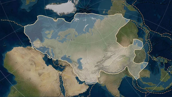 Розподіл Відомих Вулканів Навколо Євразійської Тектонічної Пластини Супутниковій Карті Блакитного — стокове фото