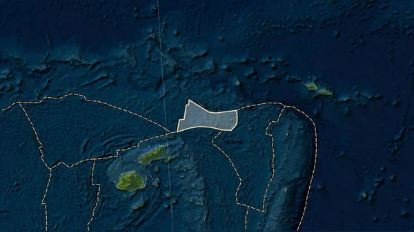 Fördelning Kända Vulkaner Runt Futunas Tektoniska Platta Satellitkartan Blue Marble — Stockfoto