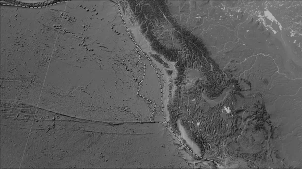 Juan Fuca Tektonická Deska Hranice Přilehlých Desek Mapě Nadmořské Výšky — Stock fotografie