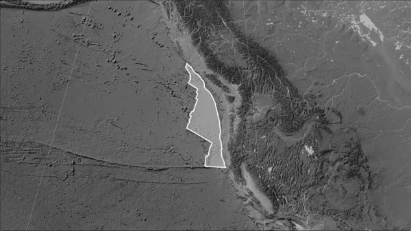 Tvar Tektonické Desky Juan Fuca Mapě Nadmořské Výšky Stupních Šedi — Stock fotografie