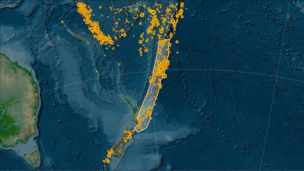Hranice Tektonické Desky Přiléhající Tektonické Desce Kermadec Mapě Fyzické Výšky — Stock fotografie