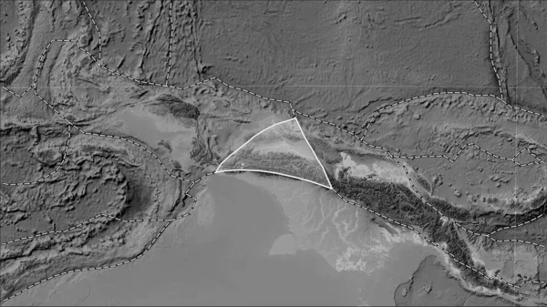 Patterson Silindirik Eğimli Projeksiyonunda Gri Ölçekli Yükseklik Haritasında Maoke Tektonik — Stok fotoğraf