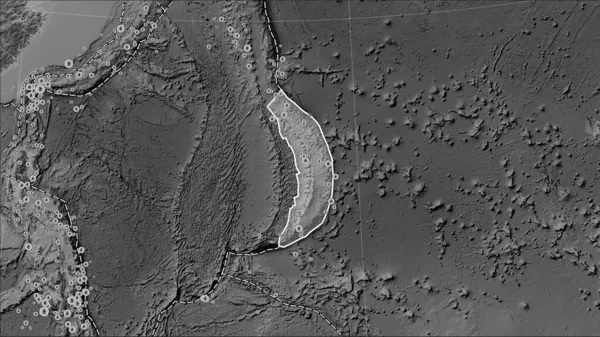 Patterson Silindirik Eğik Projeksiyonunda Gri Ölçekli Yükseklik Haritasında Mariana Tektonik — Stok fotoğraf