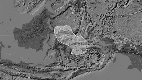 Granice Płyt Tektonicznych Sąsiadujące Płytą Tektoniczną Morza Molucca Dwupoziomowej Mapie — Zdjęcie stockowe