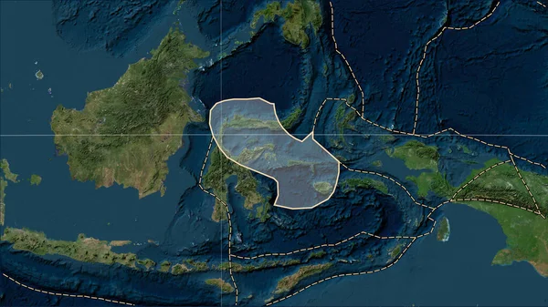 Distribución Volcanes Conocidos Alrededor Placa Tectónica Del Mar Molucas Mapa —  Fotos de Stock
