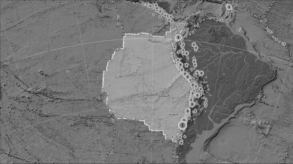 Granice Płyt Tektonicznych Przylegające Płyty Tektonicznej Nazca Dwupoziomowej Mapie Elewacji — Zdjęcie stockowe