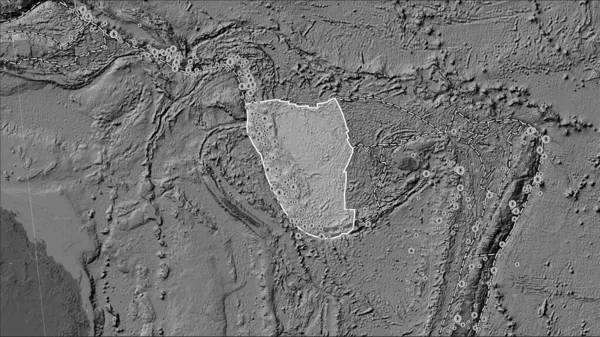 Patterson Silindirik Eğik Projeksiyonunda Bilek Yükseklik Haritasında Yeni Hebrides Tektonik — Stok fotoğraf