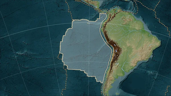 Distribuce Známých Sopek Kolem Tektonické Desky Nazca Mapě Převýšení Stylu — Stock fotografie