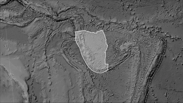 Rozmieszczenie Znanych Wulkanów Wokół Płyty Tektonicznej New Hebrides Mapie Elewacji — Zdjęcie stockowe
