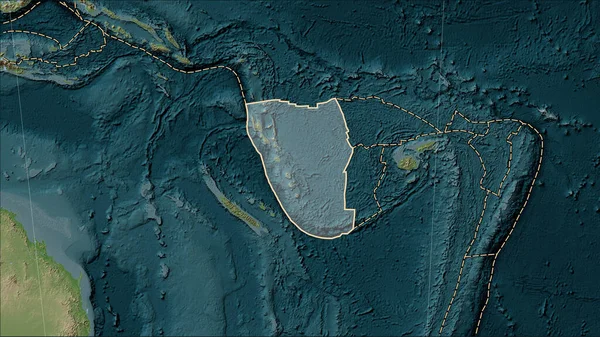 Rozmieszczenie Znanych Wulkanów Wokół Płyty Tektonicznej New Hebrides Mapie Elewacji — Zdjęcie stockowe