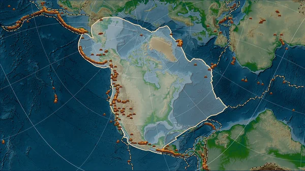 Locaties Van Aardbevingen Nabijheid Van Noord Amerikaanse Tektonische Plaat Groter — Stockfoto