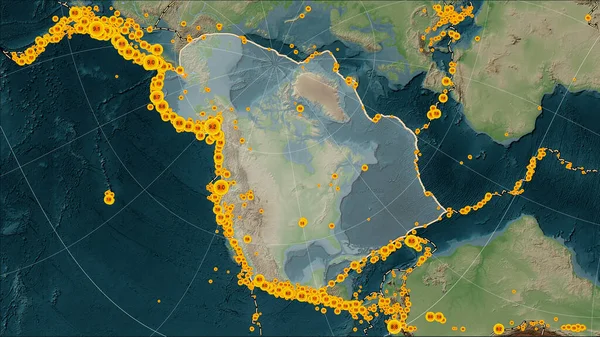 Hranice Tektonických Desek Přiléhajících Severoamerické Tektonické Desce Mapě Nadmořské Výšky — Stock fotografie