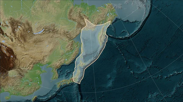 Shape Okhotsk Tectonic Plate Wiki Style Elevation Map Patterson Cylindrical — Stock Photo, Image