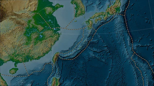 Okinawa Tectonic Plate Boundaries Adjacent Plates Physical Elevation Map Patterson — Stock Photo, Image